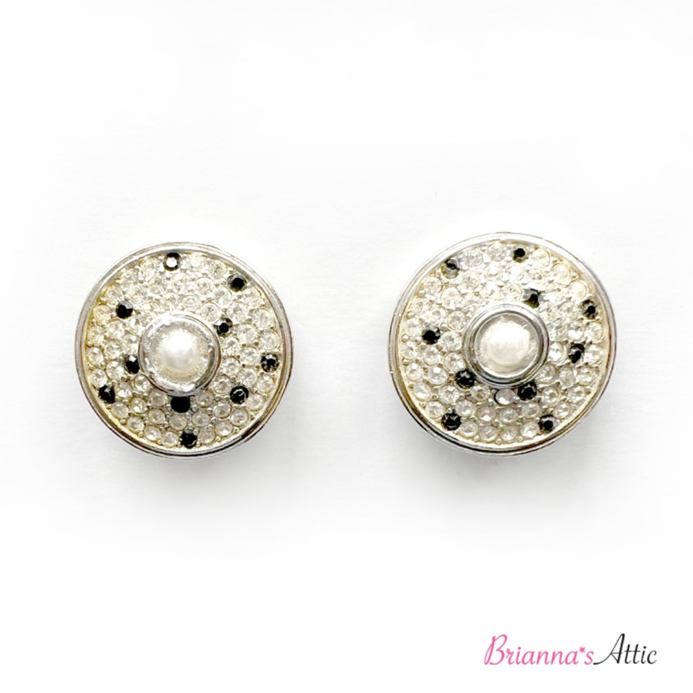 Silver with Black Stones clip on Earrings